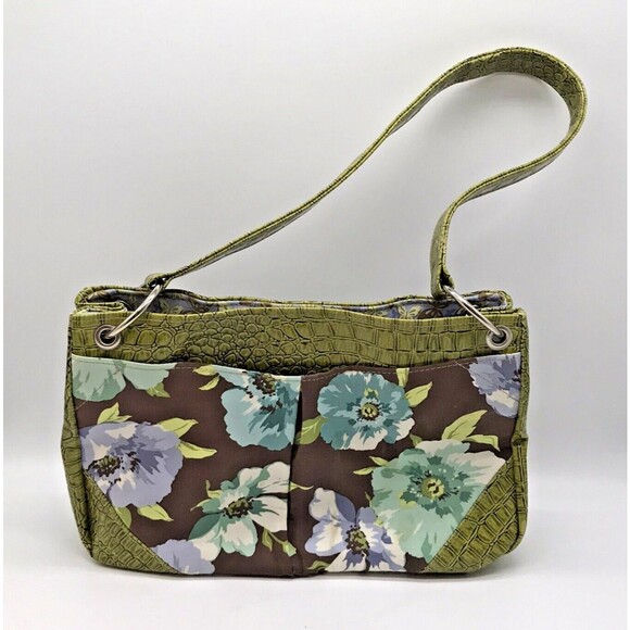 Y2K Too Cute Totes Floral Shoulder Bag Vegan Croc Green Single Top Handle Purse - Picture 8 of 12